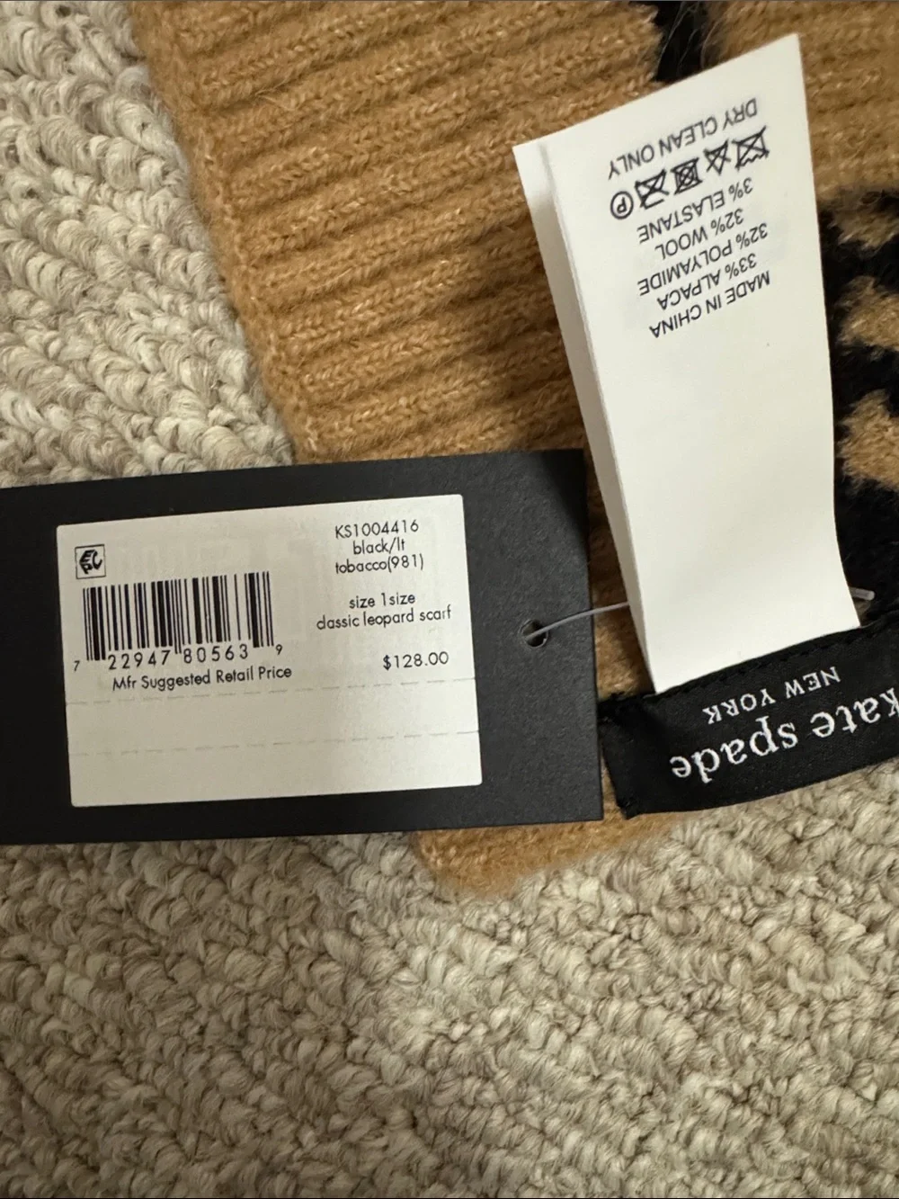 BNWT Kate Spade Leopard Print Knit Beanie and Scarf Set - Picture 7 of 9